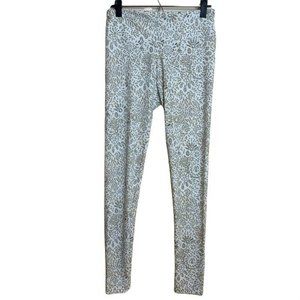Peony White Cream Floral Confetti Yoga Workout Leggings Pants Medium